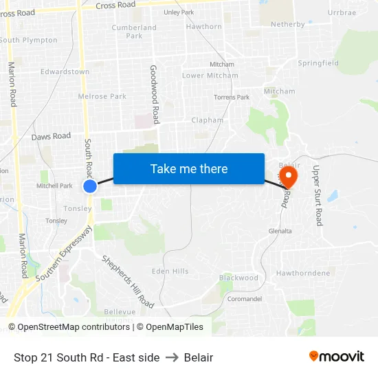 Stop 21 South Rd - East side to Belair map
