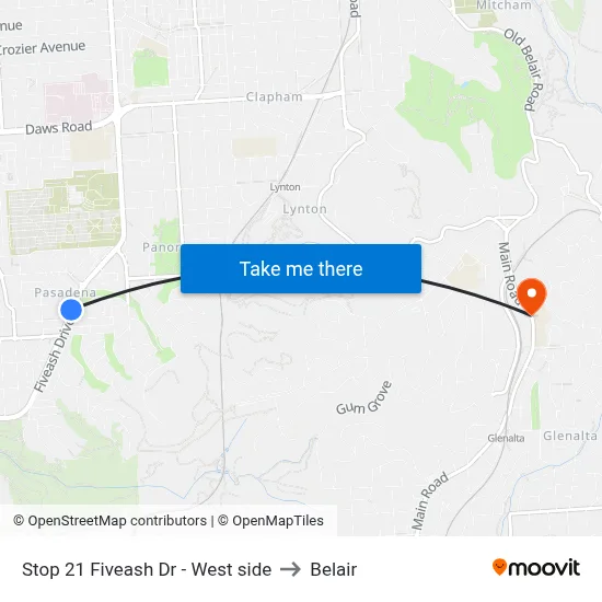 Stop 21 Fiveash Dr - West side to Belair map