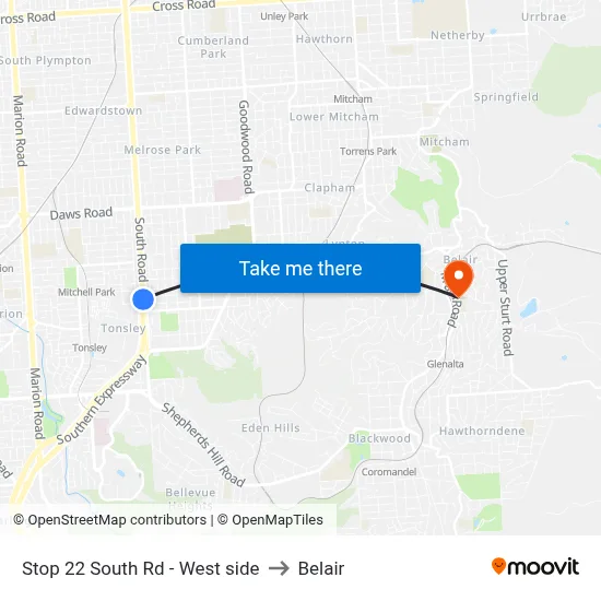 Stop 22 South Rd - West side to Belair map
