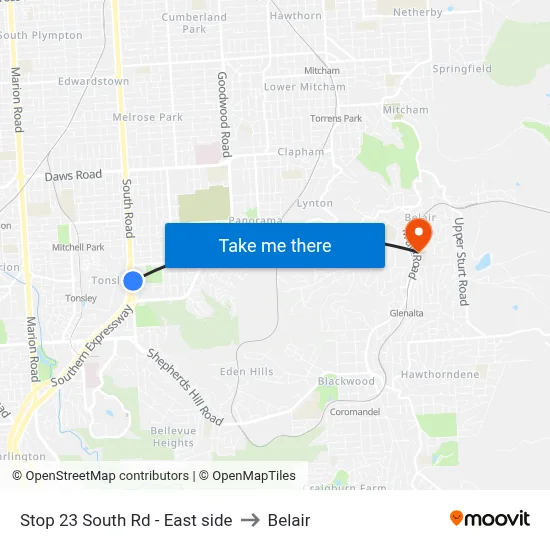 Stop 23 South Rd - East side to Belair map
