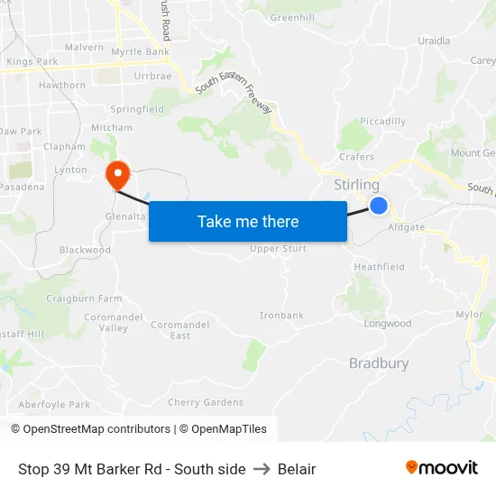 Stop 39 Mt Barker Rd - South side to Belair map