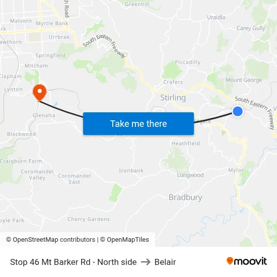 Stop 46 Mt Barker Rd - North side to Belair map