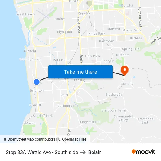Stop 33A Wattle Ave - South side to Belair map