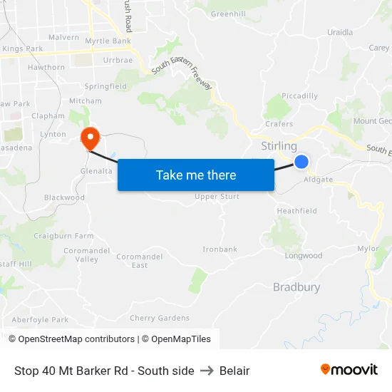Stop 40 Mt Barker Rd - South side to Belair map