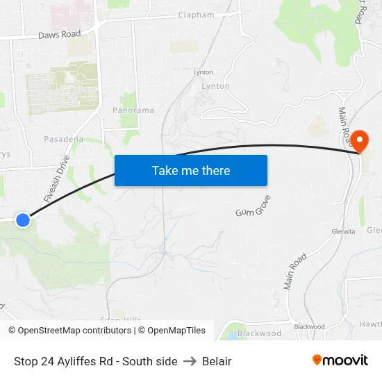 Stop 24 Ayliffes Rd - South side to Belair map