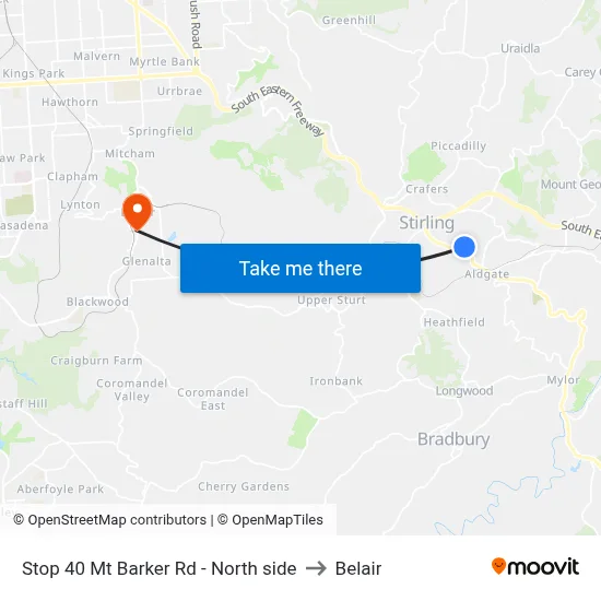 Stop 40 Mt Barker Rd - North side to Belair map