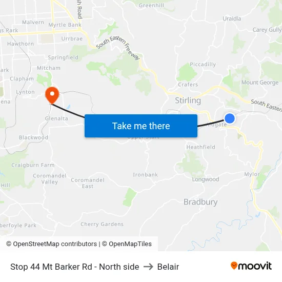 Stop 44 Mt Barker Rd - North side to Belair map