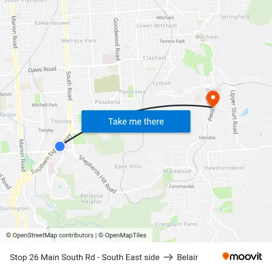 Stop 26 Main South Rd - South East side to Belair map