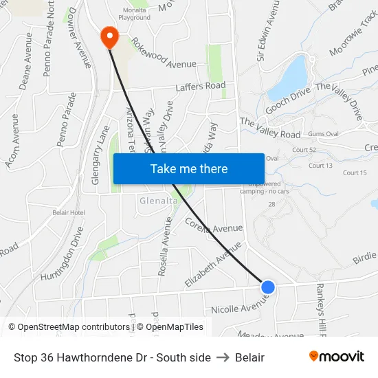 Stop 36 Hawthorndene Dr - South side to Belair map
