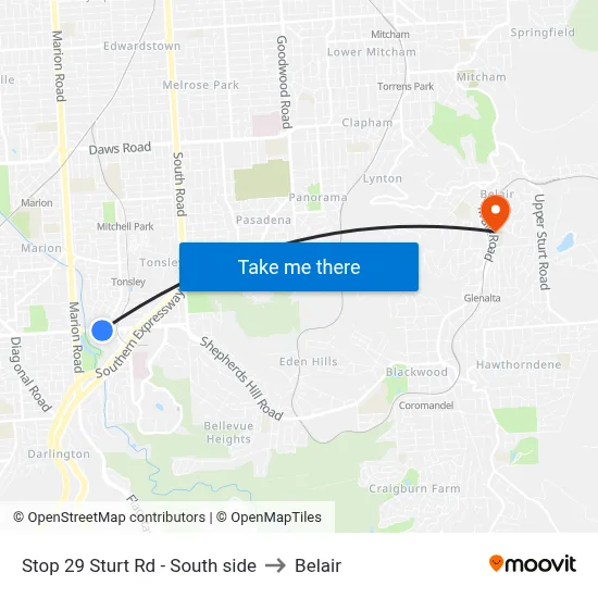 Stop 29 Sturt Rd - South side to Belair map