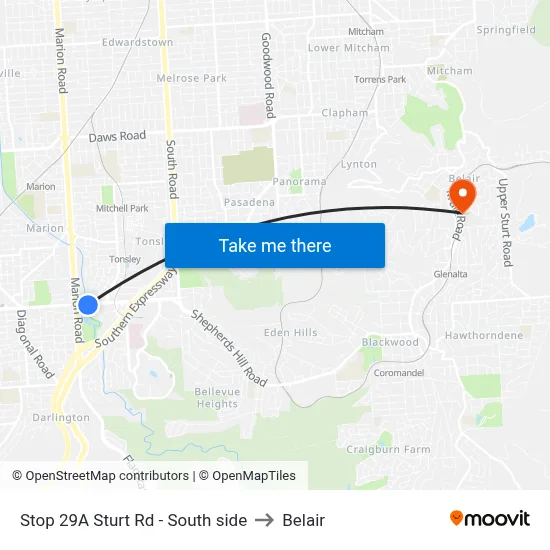 Stop 29A Sturt Rd - South side to Belair map