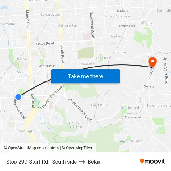 Stop 29D Sturt Rd - South side to Belair map