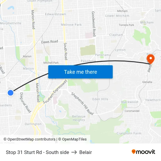 Stop 31 Sturt Rd - South side to Belair map