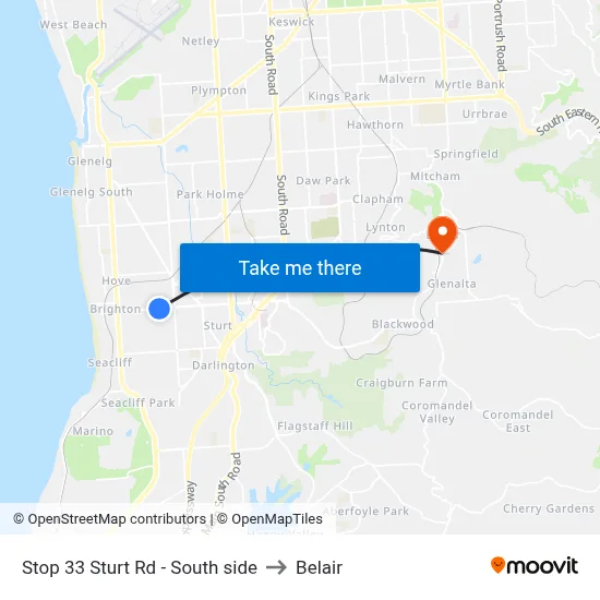 Stop 33 Sturt Rd - South side to Belair map