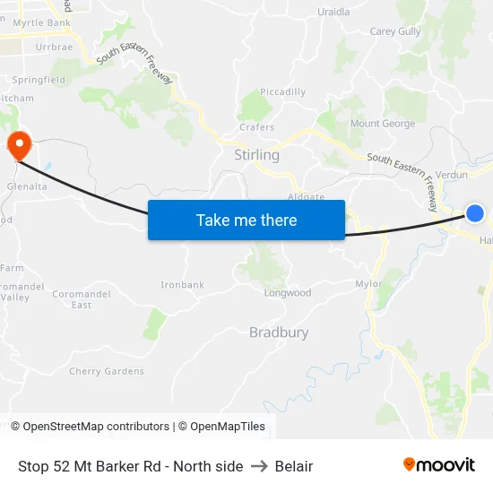 Stop 52 Mt Barker Rd - North side to Belair map