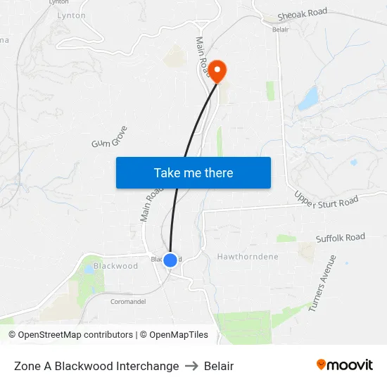 Zone A Blackwood Interchange to Belair map
