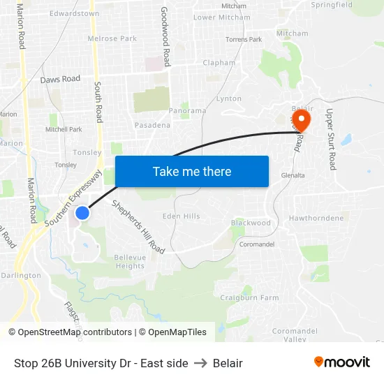 Stop 26B University Dr - East side to Belair map