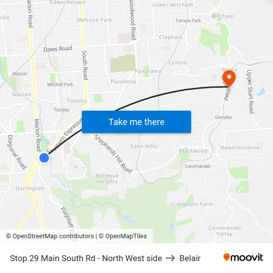Stop 29 Main South Rd - North West side to Belair map