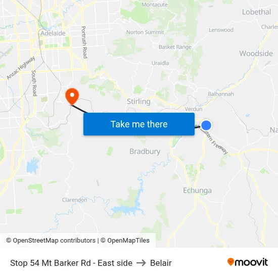 Stop 54 Mt Barker Rd - East side to Belair map