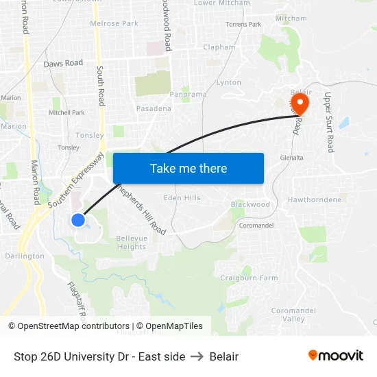 Stop 26D University Dr - East side to Belair map