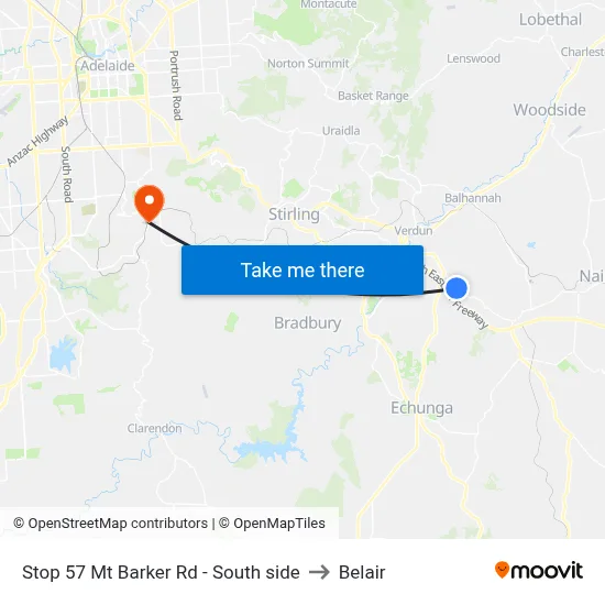 Stop 57 Mt Barker Rd - South side to Belair map