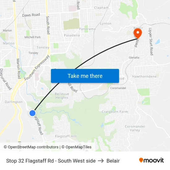 Stop 32 Flagstaff Rd - South West side to Belair map