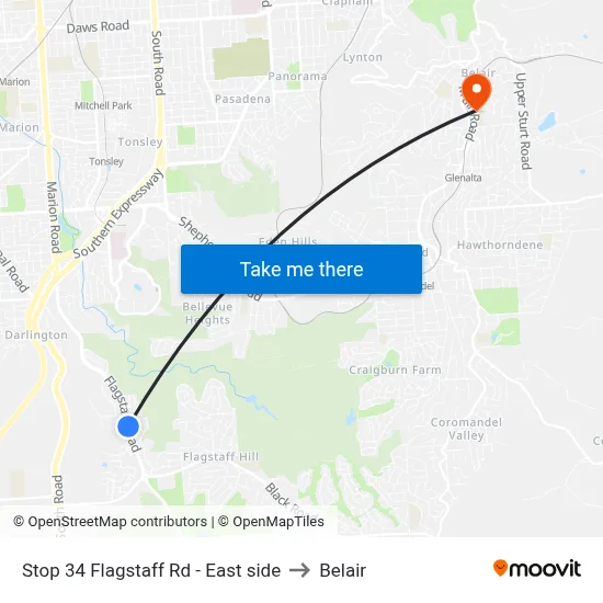 Stop 34 Flagstaff Rd - East side to Belair map