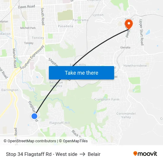Stop 34 Flagstaff Rd - West side to Belair map