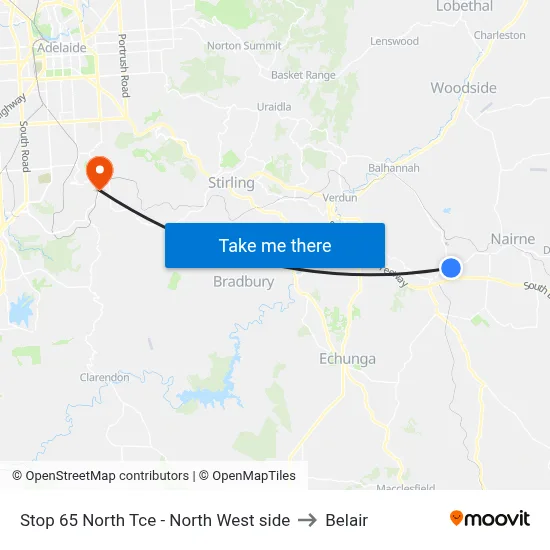Stop 65 North Tce - North West side to Belair map