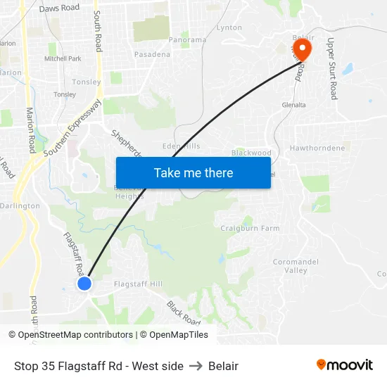Stop 35 Flagstaff Rd - West side to Belair map