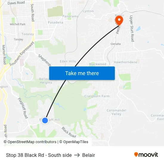 Stop 38 Black Rd - South side to Belair map