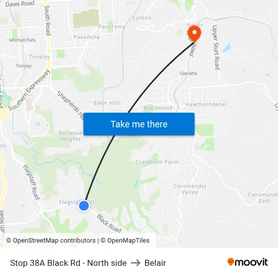 Stop 38A Black Rd - North side to Belair map
