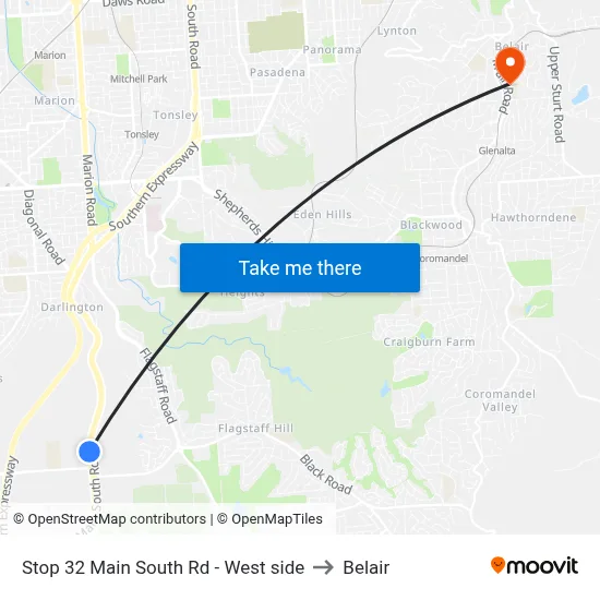 Stop 32 Main South Rd - West side to Belair map