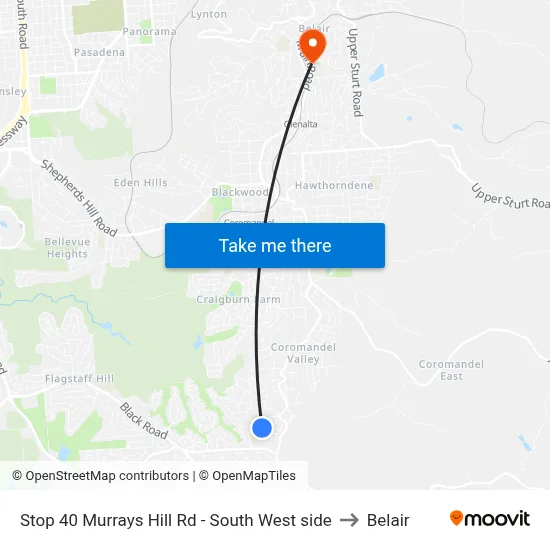 Stop 40 Murrays Hill Rd - South West side to Belair map