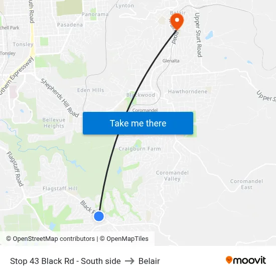 Stop 43 Black Rd - South side to Belair map