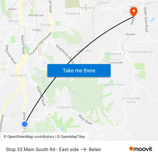 Stop 33 Main South Rd - East side to Belair map