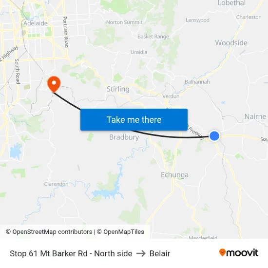 Stop 61 Mt Barker Rd - North side to Belair map