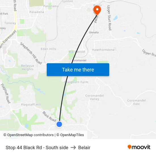 Stop 44 Black Rd - South side to Belair map