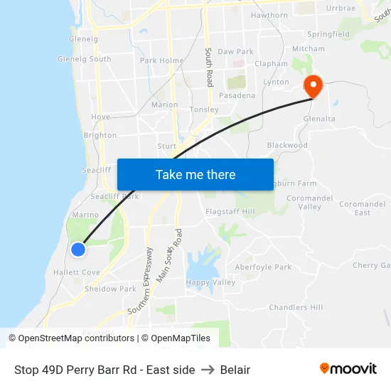 Stop 49D Perry Barr Rd - East side to Belair map