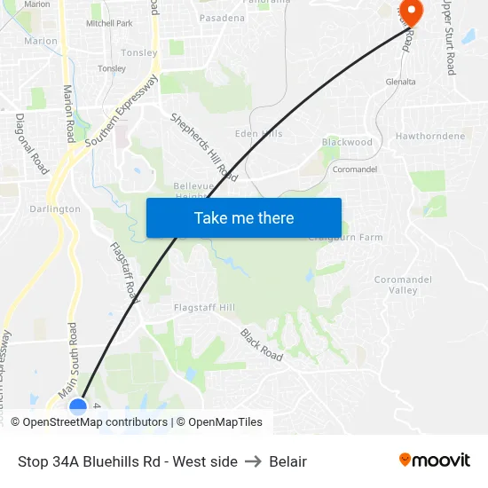 Stop 34A Bluehills Rd - West side to Belair map
