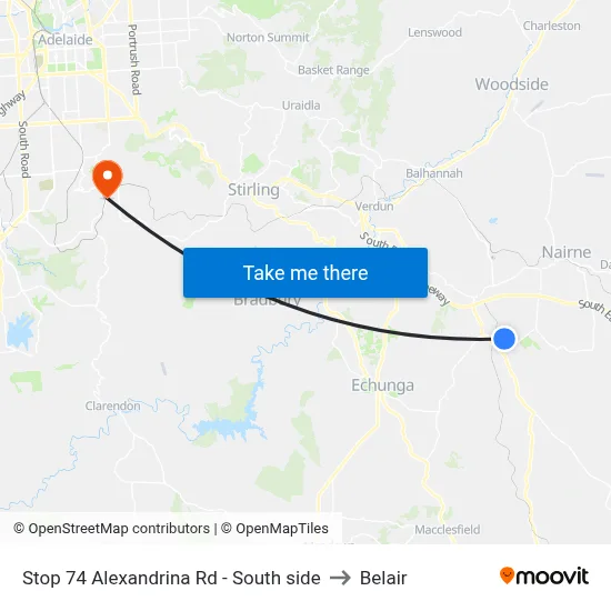 Stop 74 Alexandrina Rd - South side to Belair map