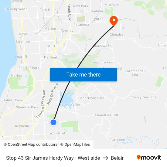 Stop 43 Sir James Hardy Way - West side to Belair map