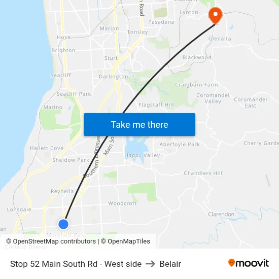 Stop 52 Main South Rd - West side to Belair map