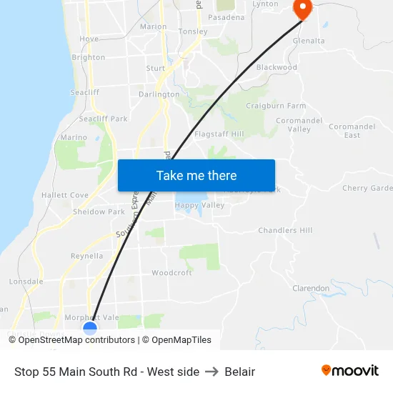 Stop 55 Main South Rd - West side to Belair map