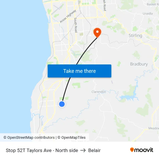 Stop 52T Taylors Ave - North side to Belair map