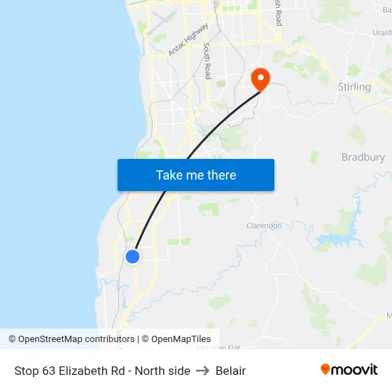 Stop 63 Elizabeth Rd - North side to Belair map