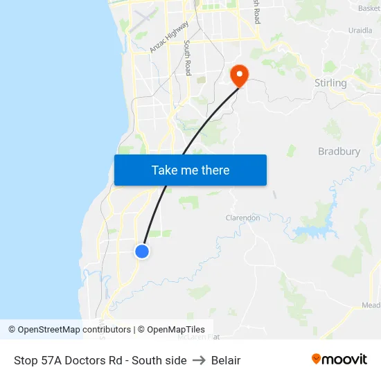 Stop 57A Doctors Rd - South side to Belair map