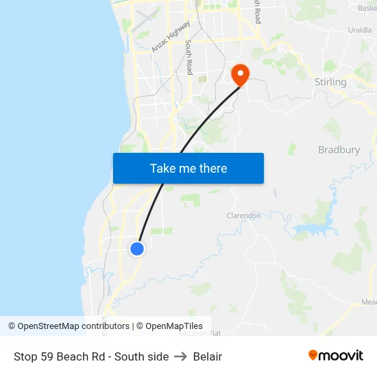 Stop 59 Beach Rd - South side to Belair map
