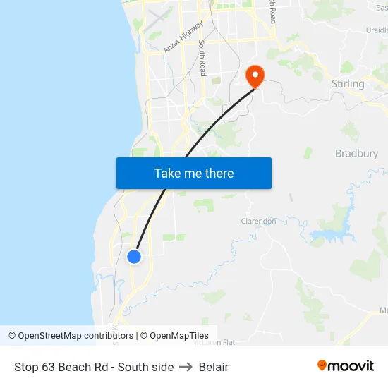 Stop 63 Beach Rd - South side to Belair map