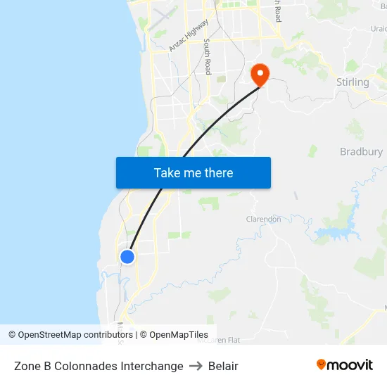 Zone B Colonnades Interchange to Belair map